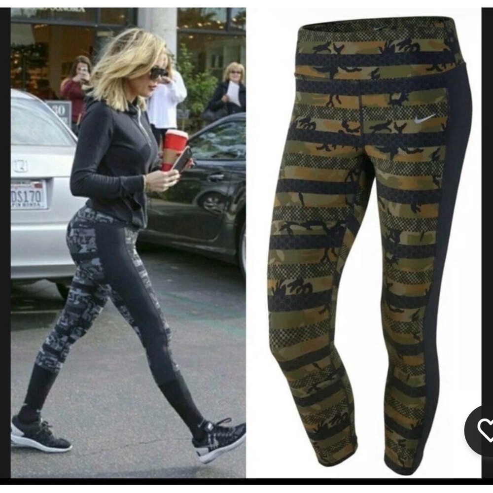 Nike Epic Lux Militia Green/Black Women's S running Crop pant legging camoflage - Picture 2 of 12